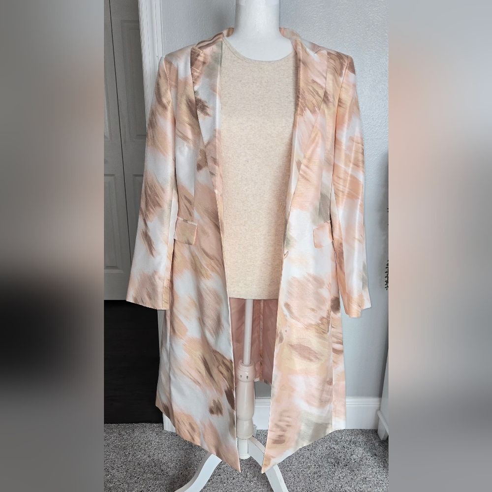 John Meyer Collection Watercolor Pink/Beige Floral Longline Jacket Blazer SZ 10